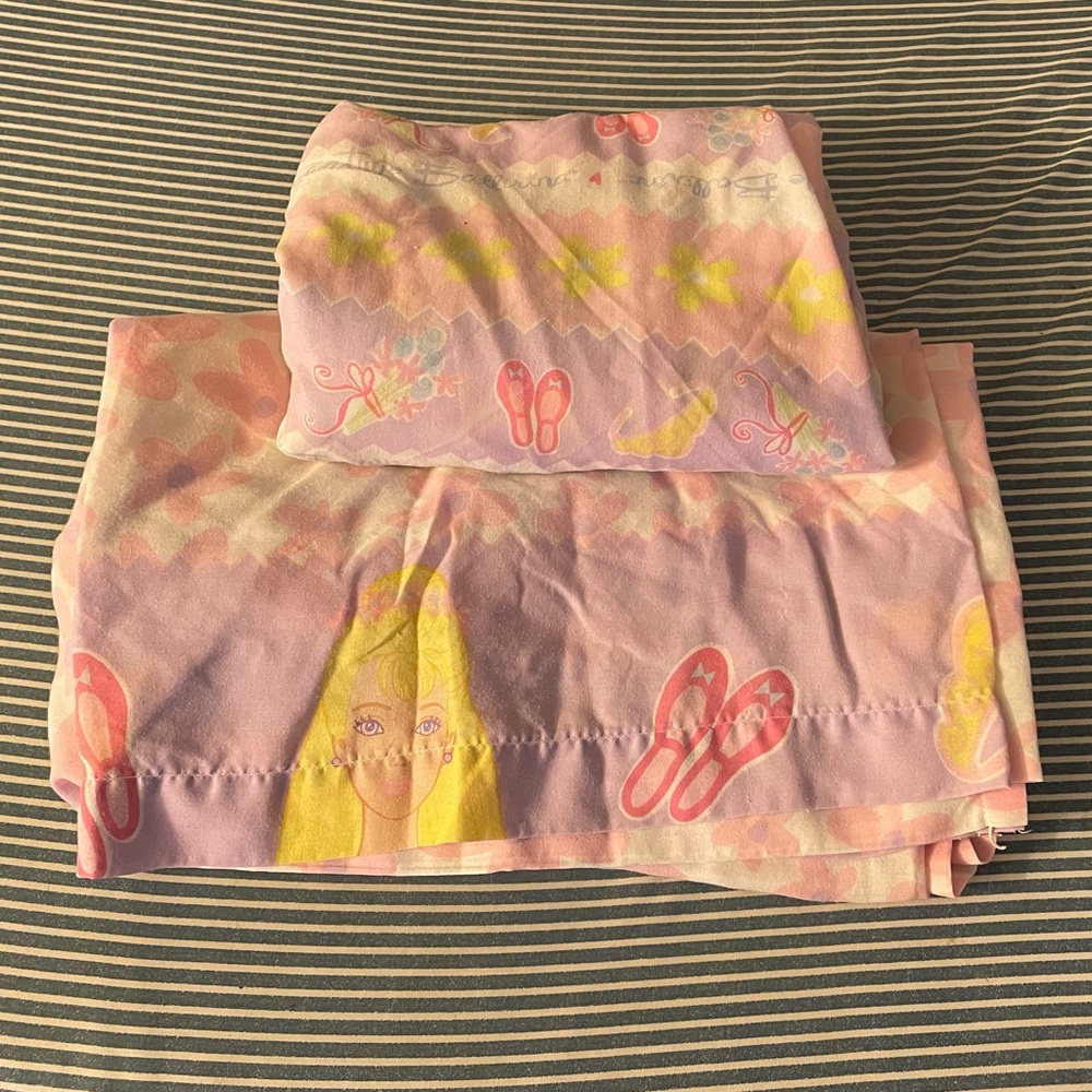 Rare Mattel Barbie Dream Time Ballerina Flat & Fitted Full Size Sheets